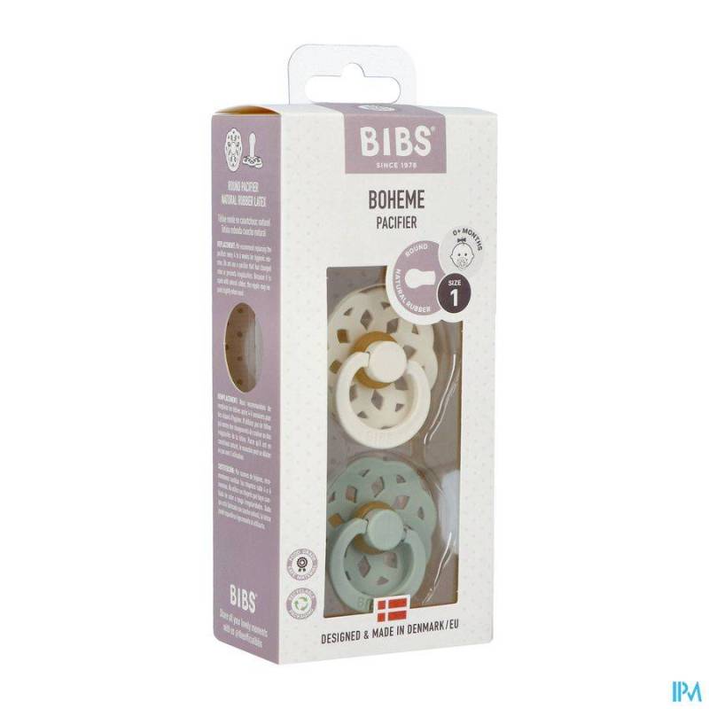 BIBS 1 BOHEME DUO SAGE/IVORY 2PC 0-6M