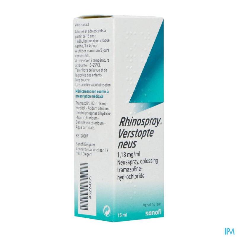 RHINOSPRAY NEZ BOUCHE 1,18MG/ML SPR NASAL SOL 15ML