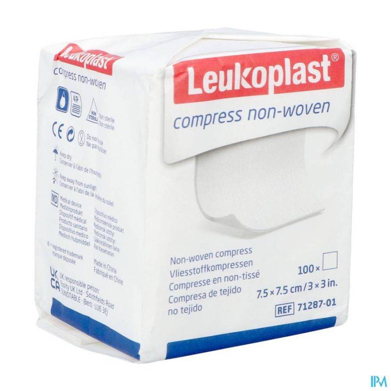 LEUKOPLAST COMPRESS N/WOVEN N/ST. 7,5CMX7,5CM 100