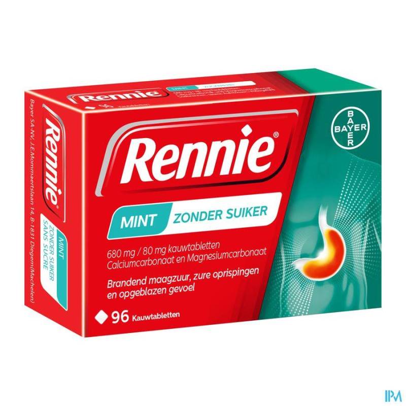 RENNIE MINT Z/SUIKER KAUWTABLETTEN 96