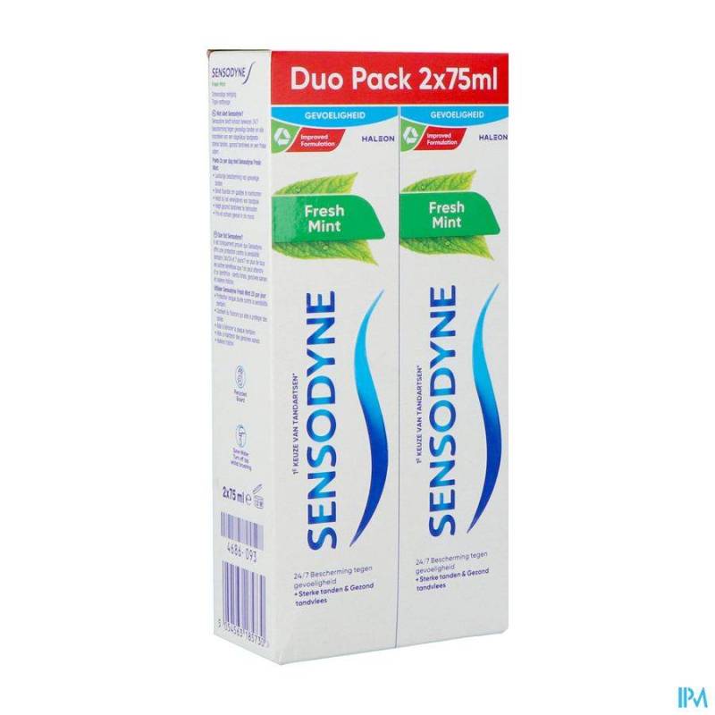 SENSODYNE FRESH MINT DENTIFRICE TUBE 2X75ML