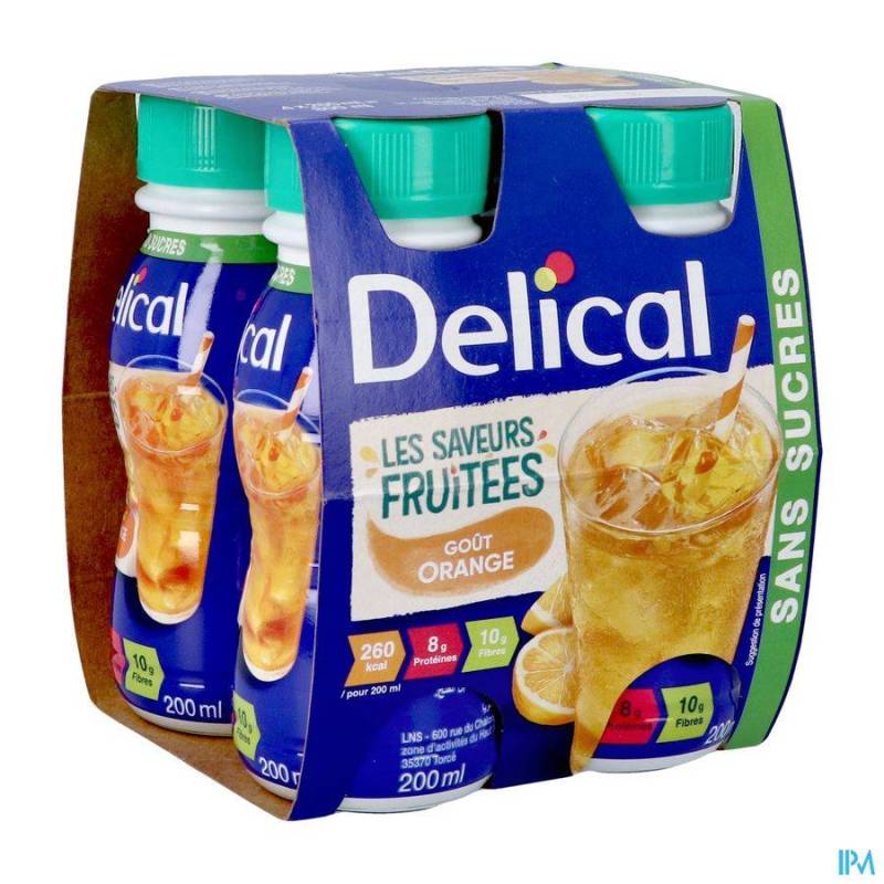 DELICAL FUITDRINK Z/SUIKER SINAASAPP. 4X200ML