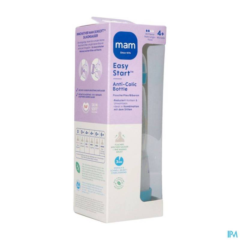 MAM EASY START A/COLIC BIB. BIO MATT BLEU 320ML