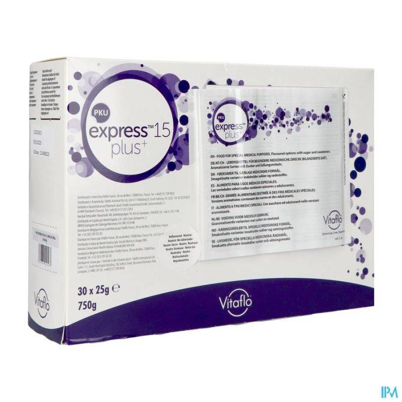 PKU EXPRESS PLUS 15 NON AROMATISE PDR 30X25G